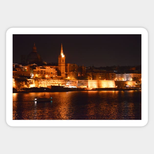 Valetta Cityscape at Night. Malta Sticker by IgorPozdnyakov